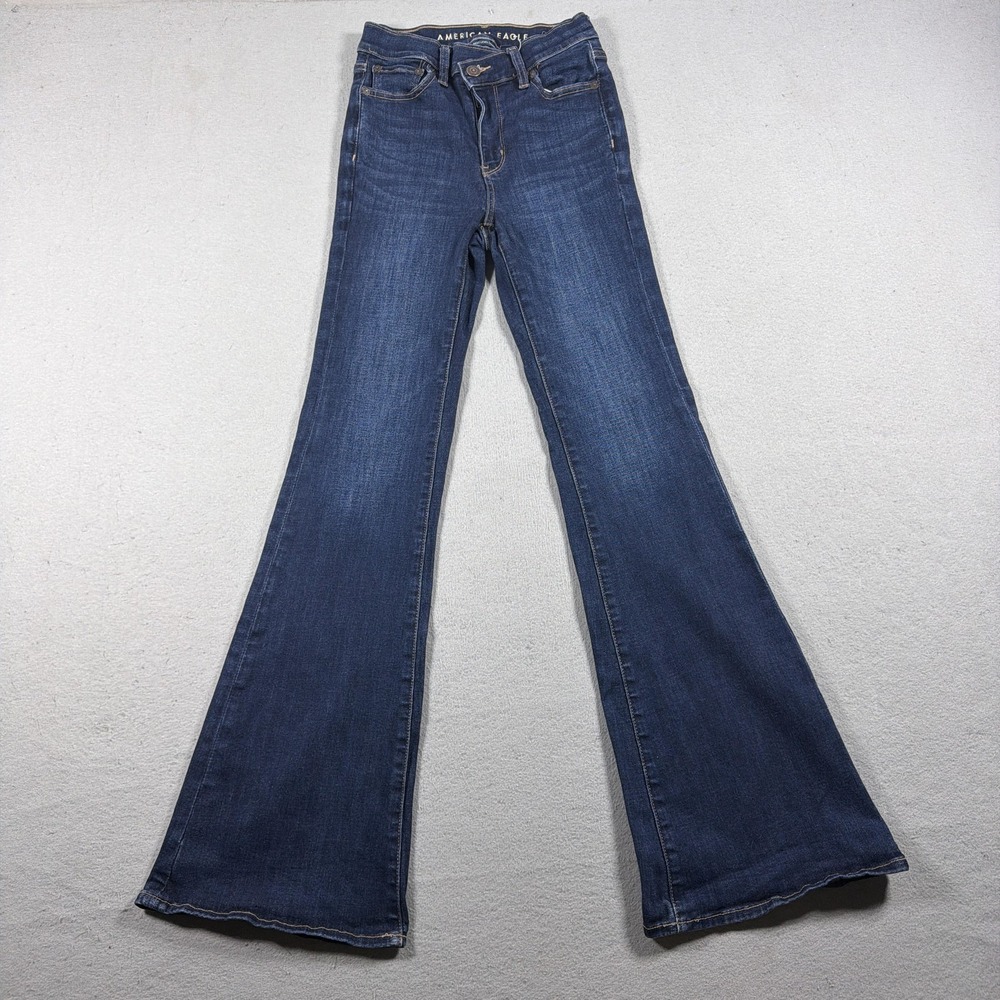 American Eagle Outfitters Jeans Womens 00 Dark Wash Super High Rise Flare Denim